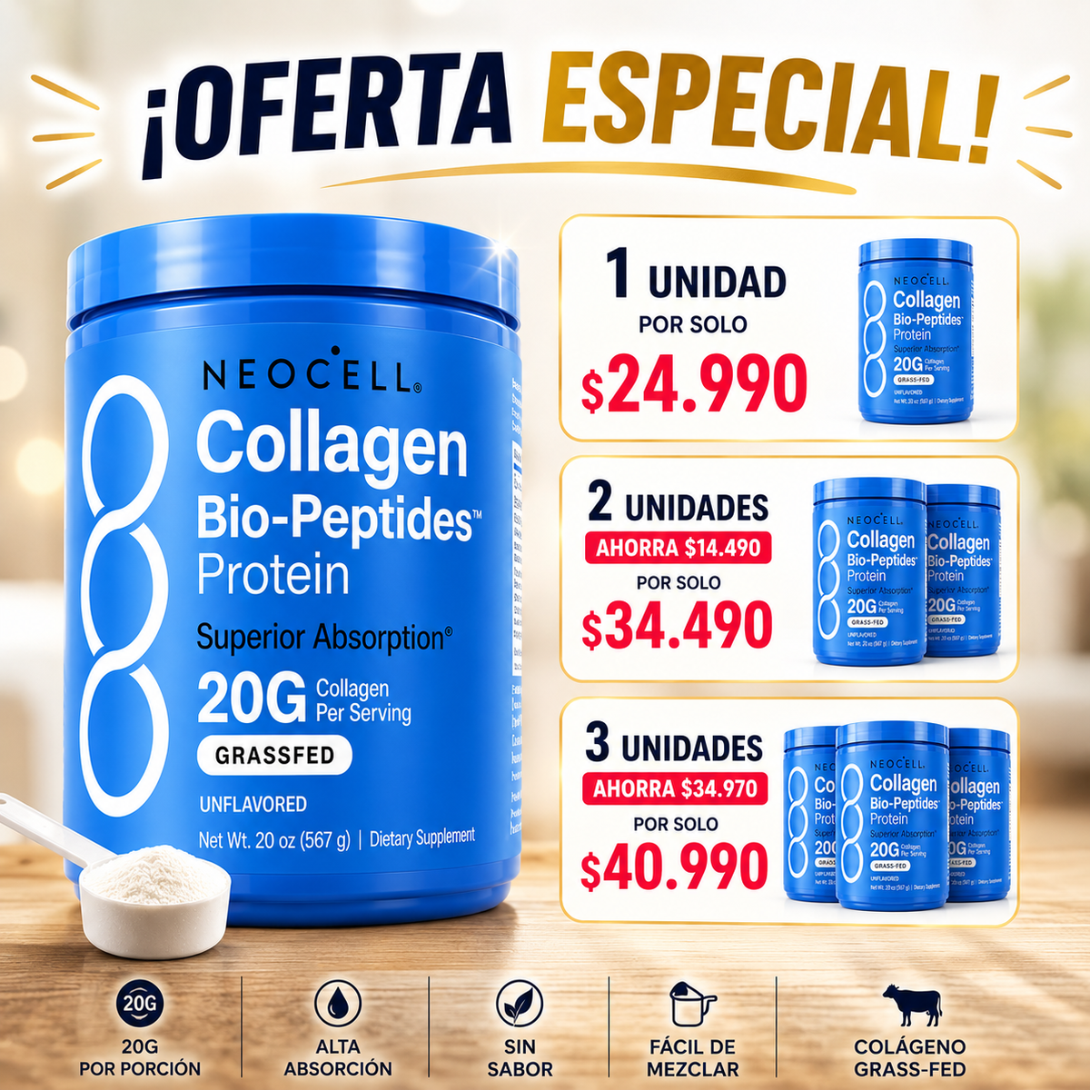 ✨ Dale a tu cuerpo el cuidado que merece con NeoCell® Collagen Bio-Peptides™